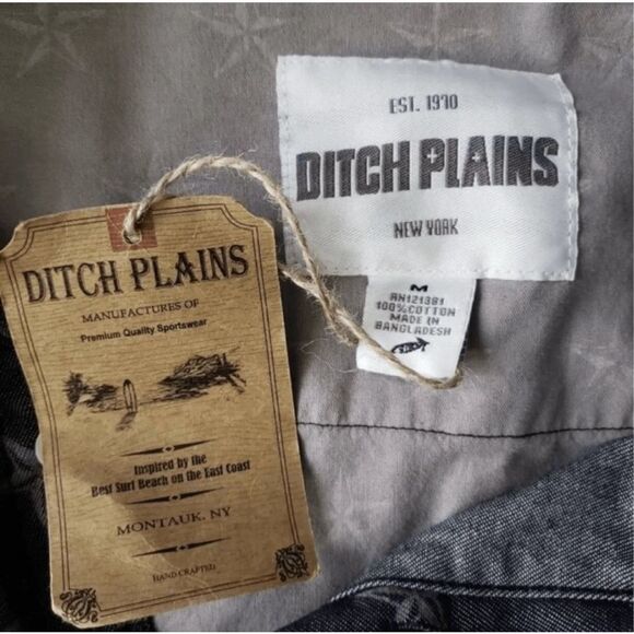 Ditch Plains Roll Tab Long Sleeve Button Front Black Printed Western Shirt M - Picture 9 of 12